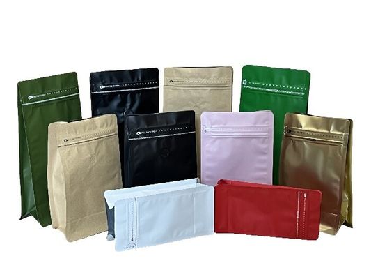 OEM コーヒー フラットボトム バッグ 優れたディスプレイ 片道ジップロック 100g-1kg